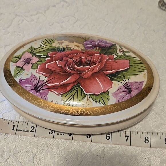 Floral Decorative Box with Gold Trim Vintage - Picture 10 of 13